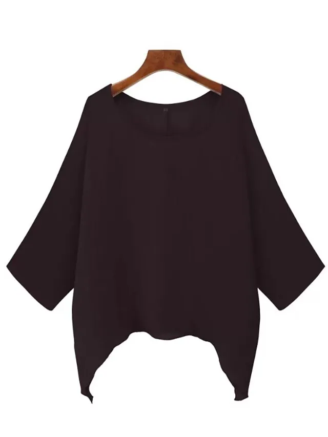 Women's Plus Size Shirt Blouse Black White Pink Plain Asymmetric 3/4 Length Sleeve Daily Vacation Going out Streetwear Daily Casual Boat Neck Regular Fit Spring Fall Fall & Winter