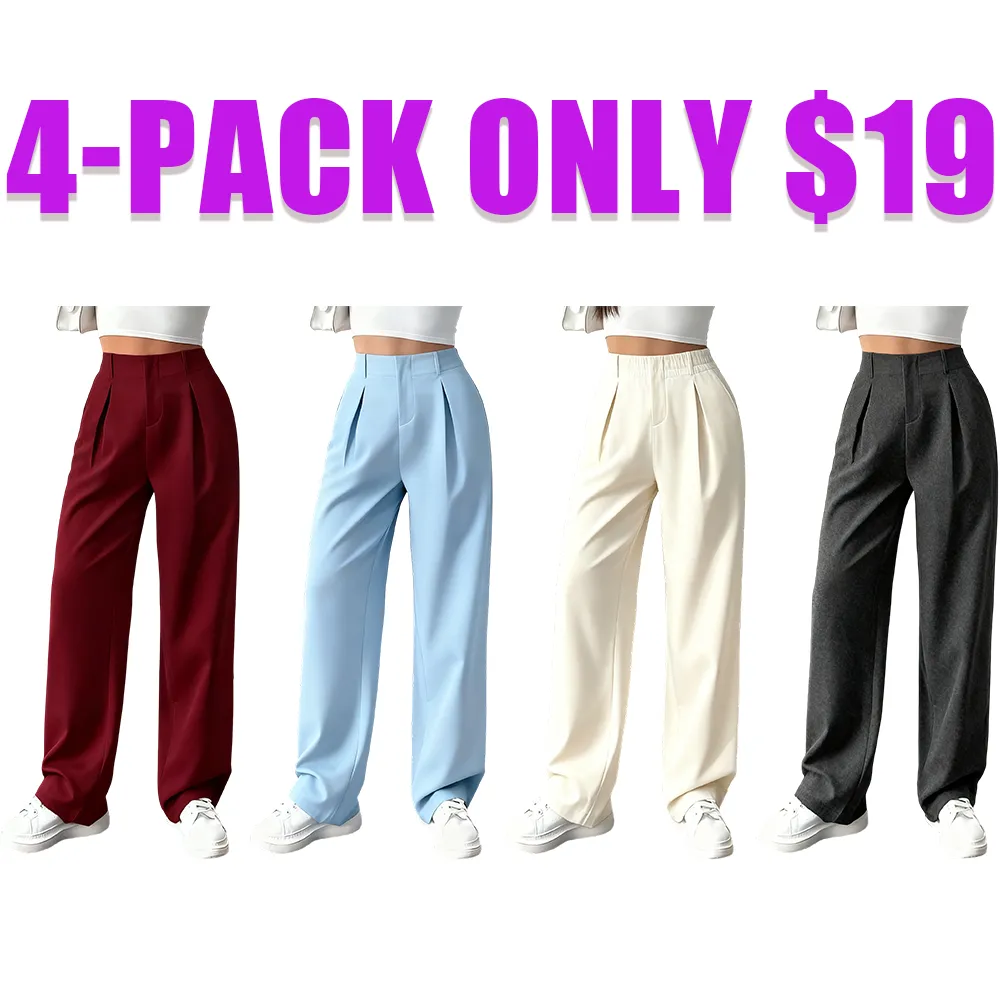 Women's Solid Wide Leg Pants: Pleated Pocket, Zipper Fly (Work/Office, Spring/Fall)