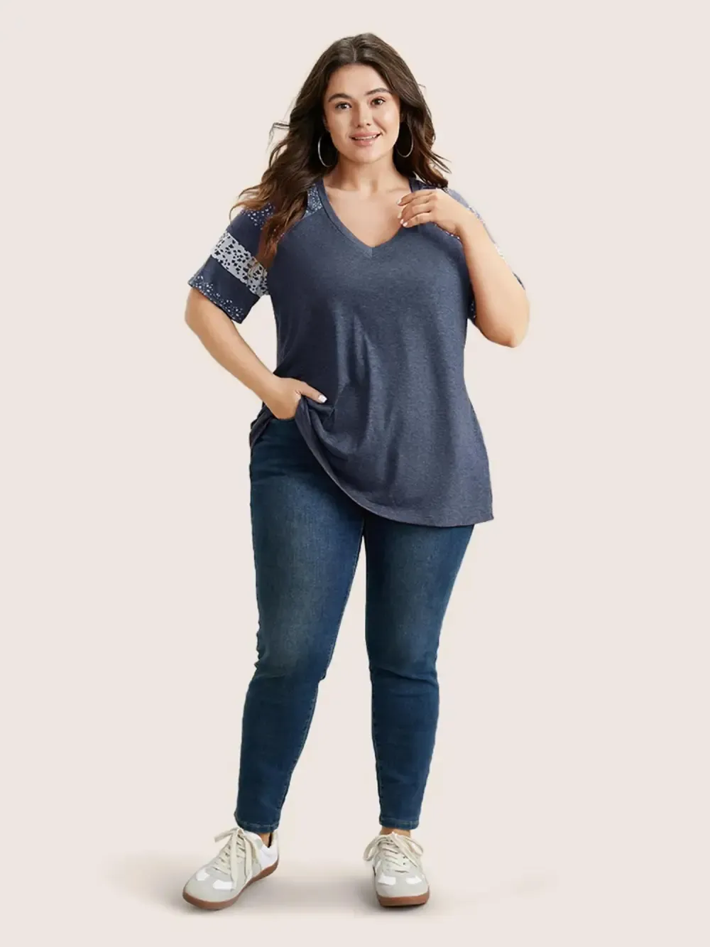 Ditsy Floral Colorblock Contrast Raglan Sleeve T-Shirt