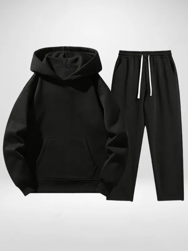 Men's Solid Color Two-Piece Tracksuit Set
