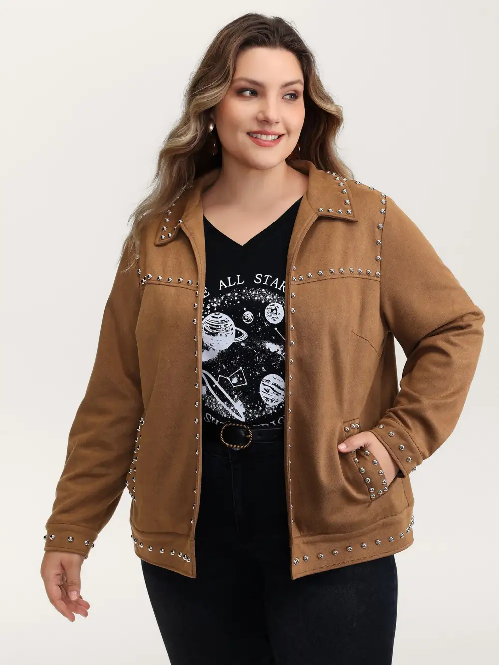 Rivet Open-Front Collar Jacket