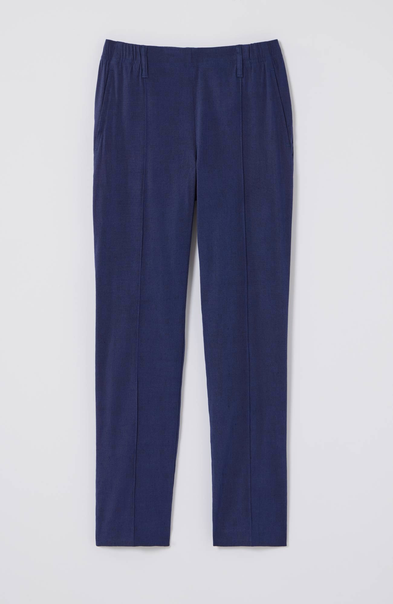 Pintucked Linen-Stretch Slim-Leg Pants