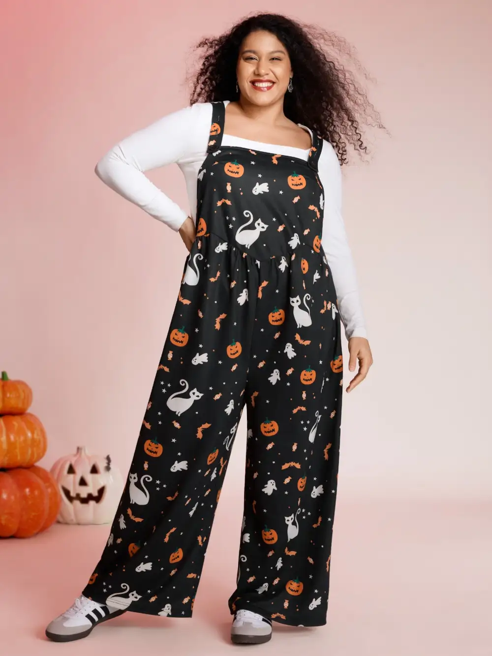 Halloween Elements Print Stretchy Waist Jumpsuit
