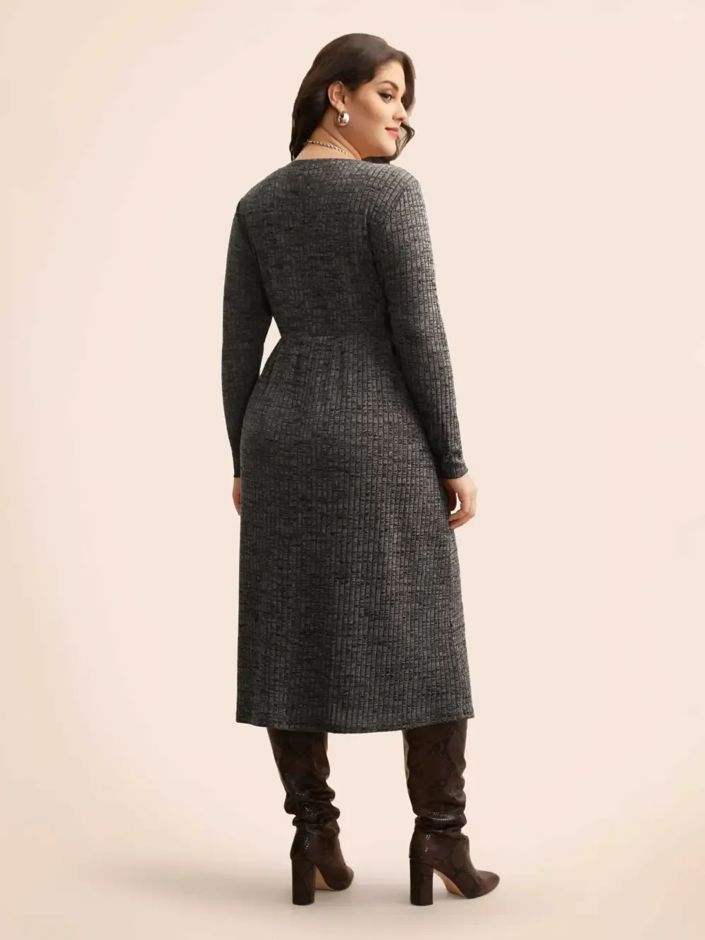 Crew Neck Button Detail Split Hem Dress