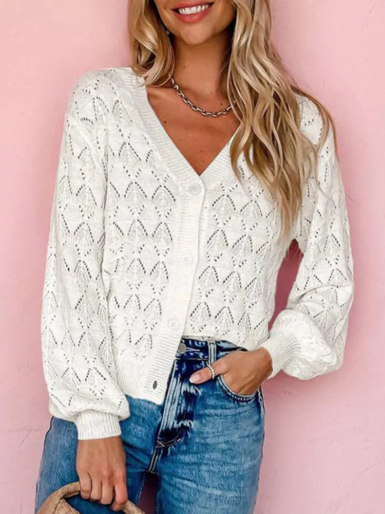 Solid Colors Jacquard Weave Casual Cardigan