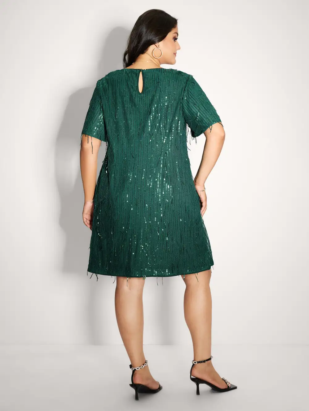 Fringe Sequin Flutter Sleeve Mini Dress