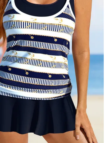 Casual Striped Printing Scoop Neck Swim Dress