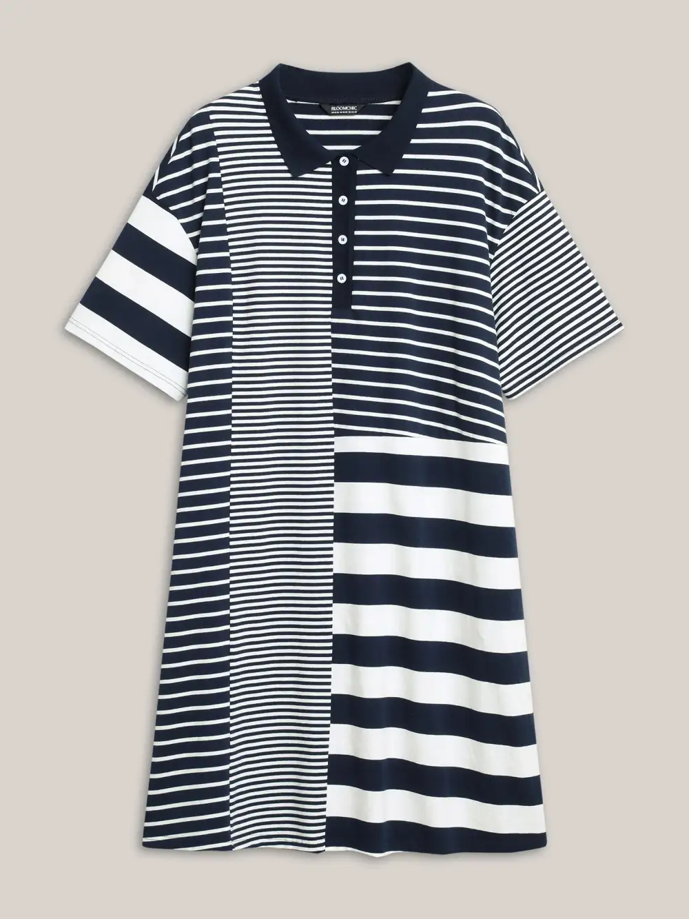 Cotton Knit Stripe Print Midi Dress