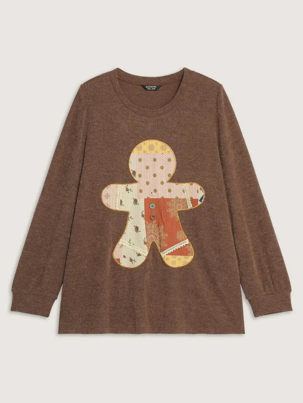 Gingerbread Applique Embroidery Textured T-Shirt