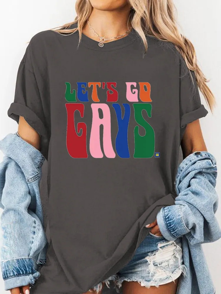 Let'S Go Gays Ringer T-Shirt Pure Cotton Round-Neck Short-Sleeved Top