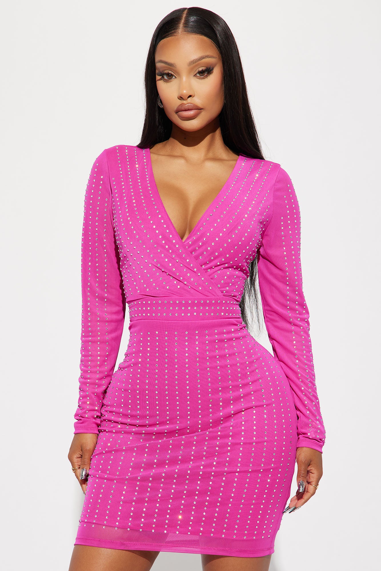 Kinsley Embellished Mini Dress - Hot Pink