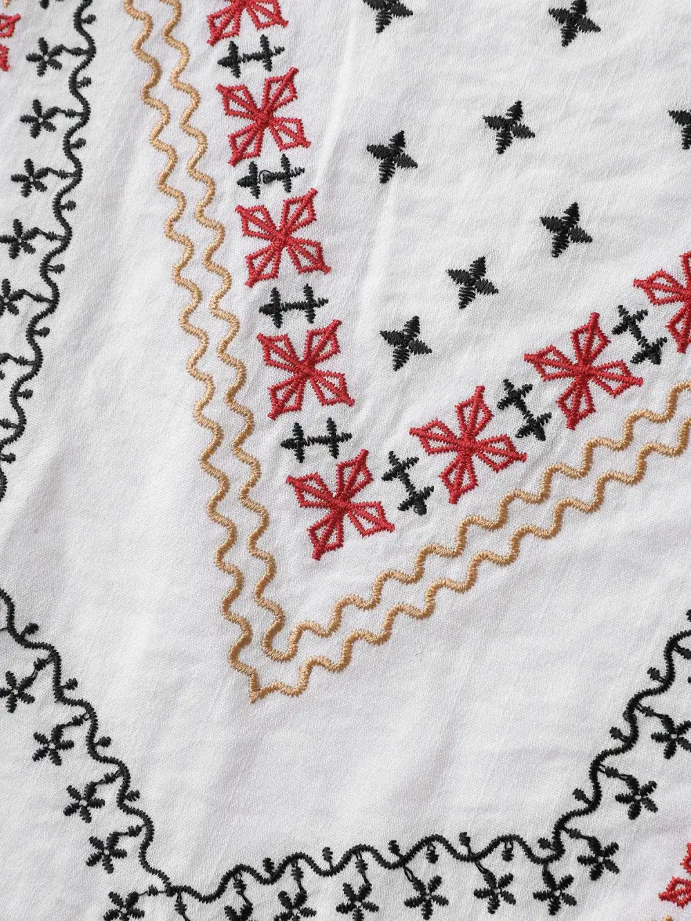 Boho Embroidered Neckline Ruffled Neck Blouse