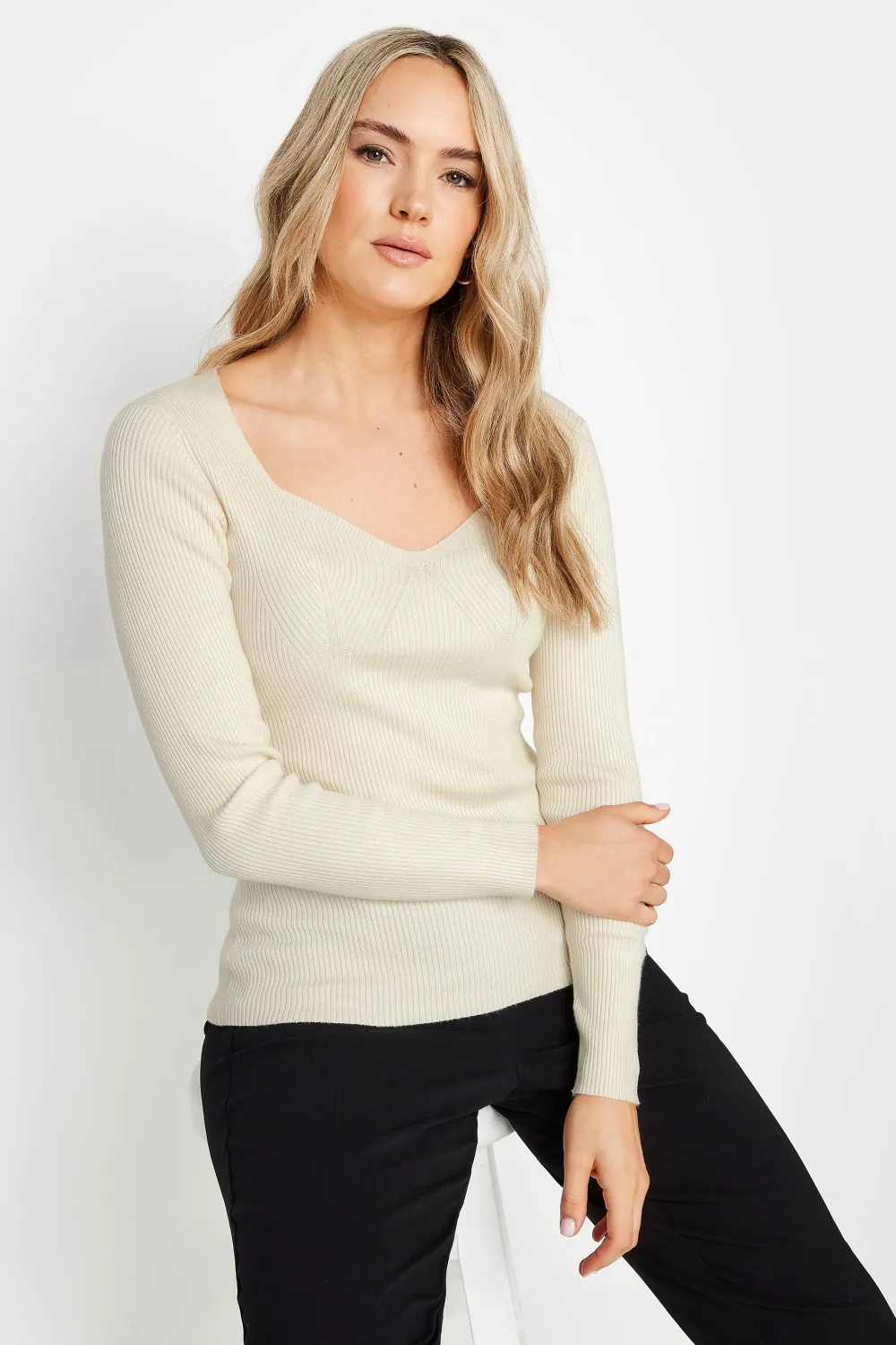 LTS Tall Beige Brown Ribbed Sweetheart Jumper