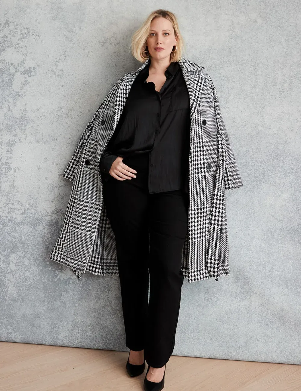 Double-Breasted Plaid Coat