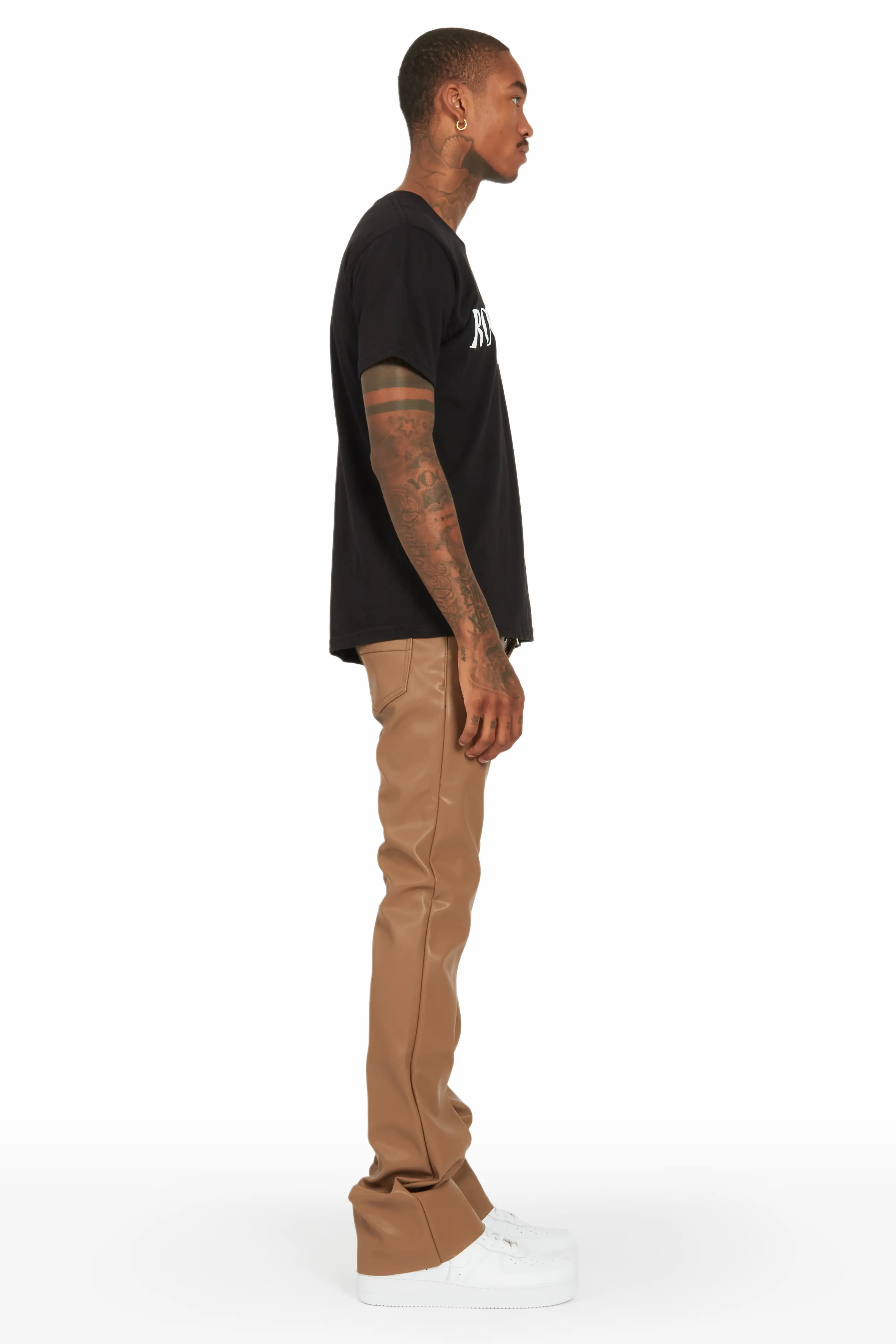 Ricky Beige Faux Leather Stacked Jean