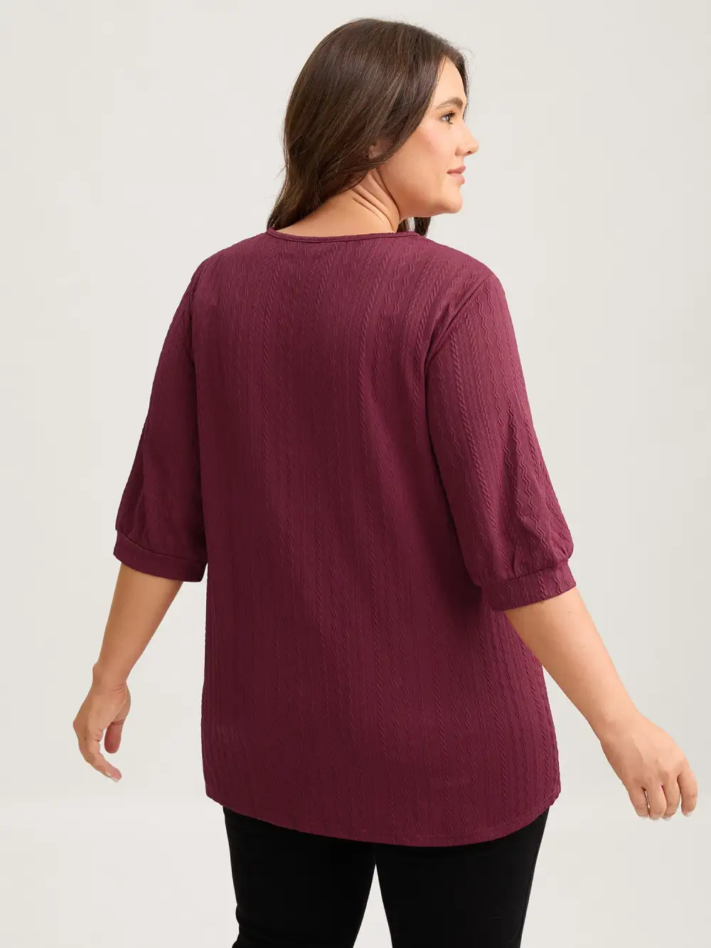 Plain Knit Texture Gathered Top