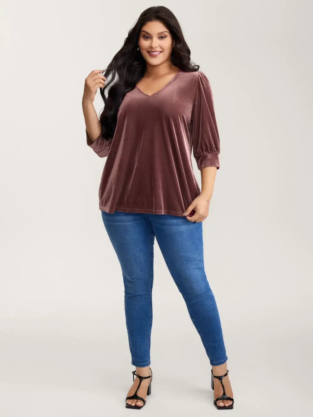 Velvet Textured Drape V-Neck Top