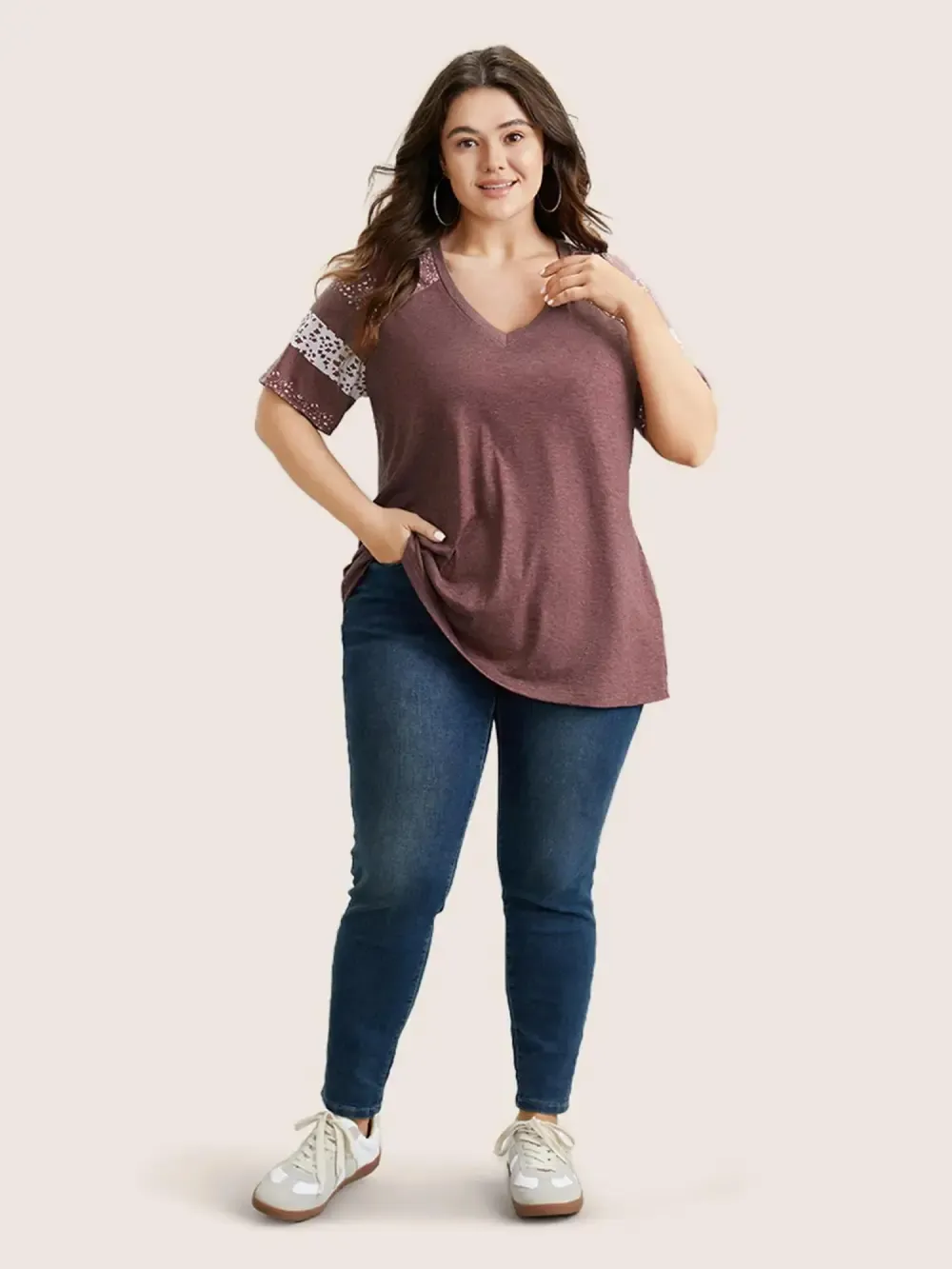 Ditsy Floral Colorblock Contrast Raglan Sleeve T-Shirt