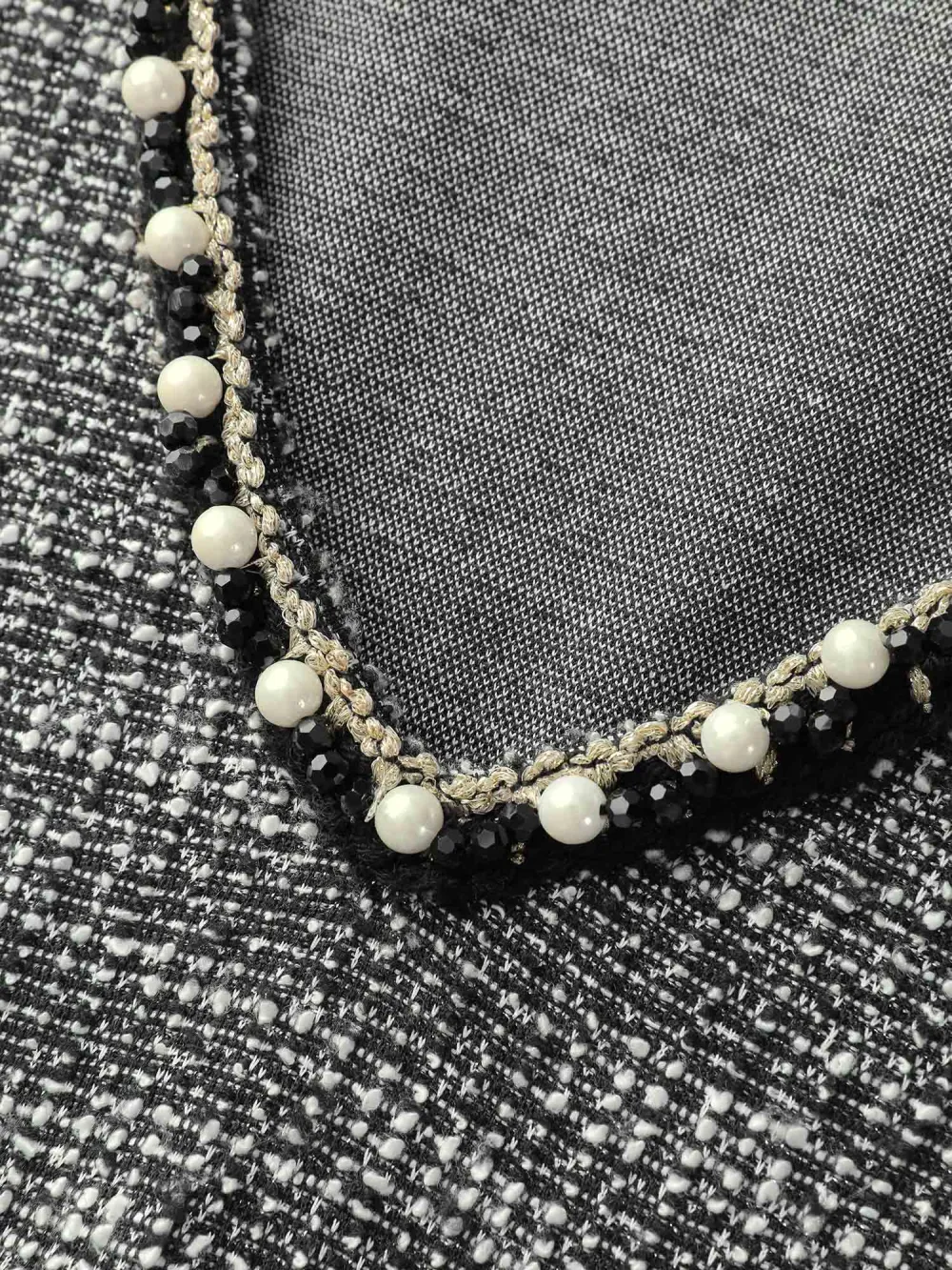 Tweed Pearl Collar Semi-Sheer Midi Dress