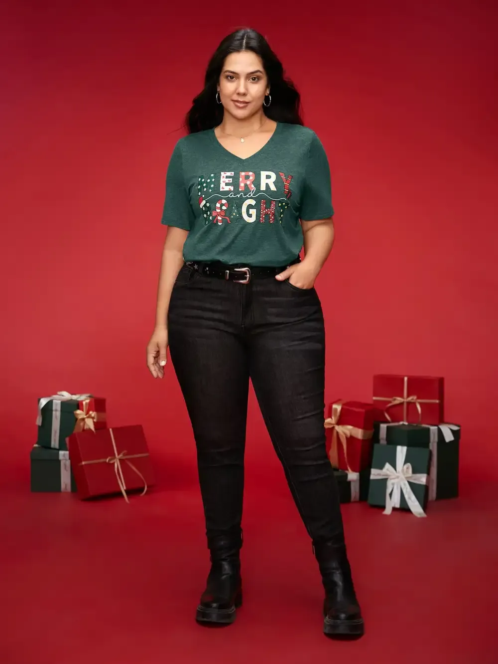 Merry & Bright Slogan Slim-Fit Tee