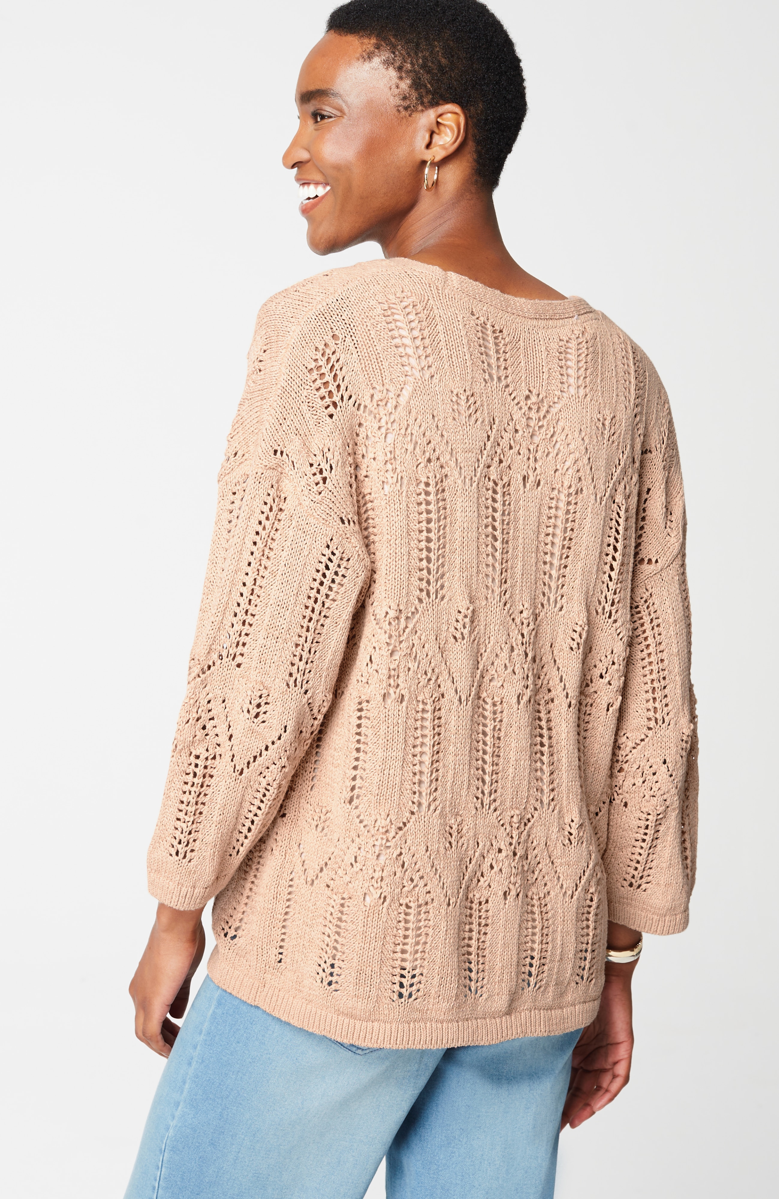 Pure Jill Open-Textured V-Neck Sweater