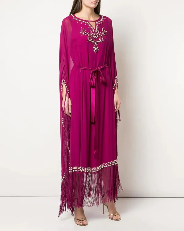 Ladies Tassel Embroidered Kaftan Midi Dress