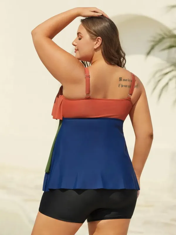 Color Block Asymmetrical Hem Swim Top