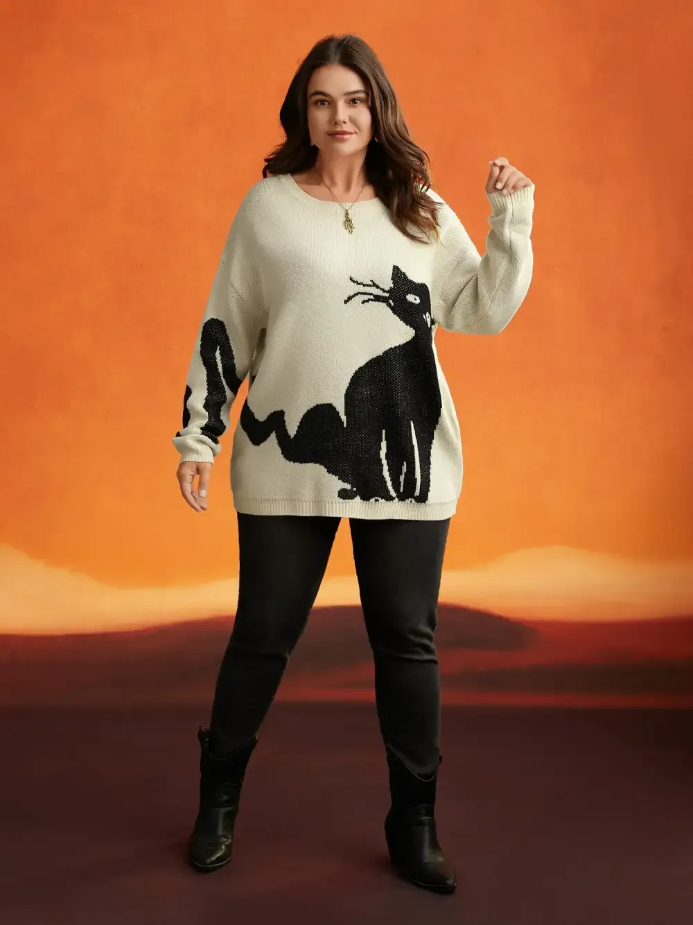 Mystic Cat Knit Crew Neck Pullover