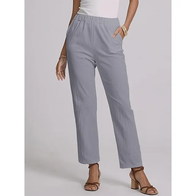Women's Plus Size Loungewear Pants Pure Color Simple Casual Comfort Home Street Cotton And Linen Long Pant Summer Spring White Blue