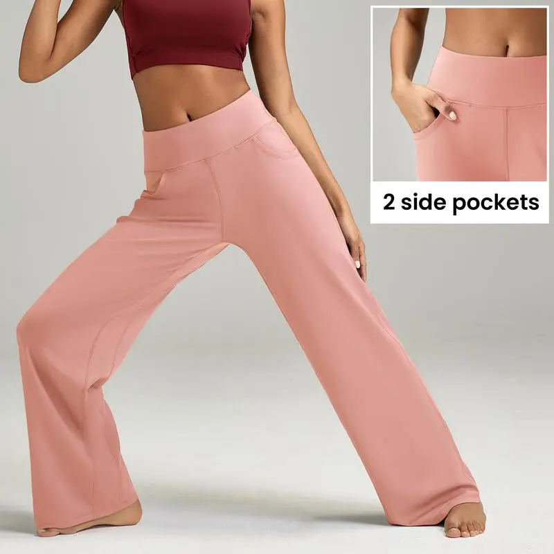 High Waisted Loose Wide Leg Yoga Pants for Women with Pockets Lounge Casual Work Pants