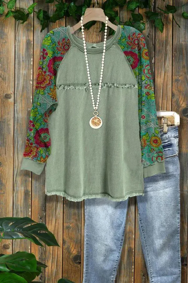 Vintage Floral Print Frayed Top