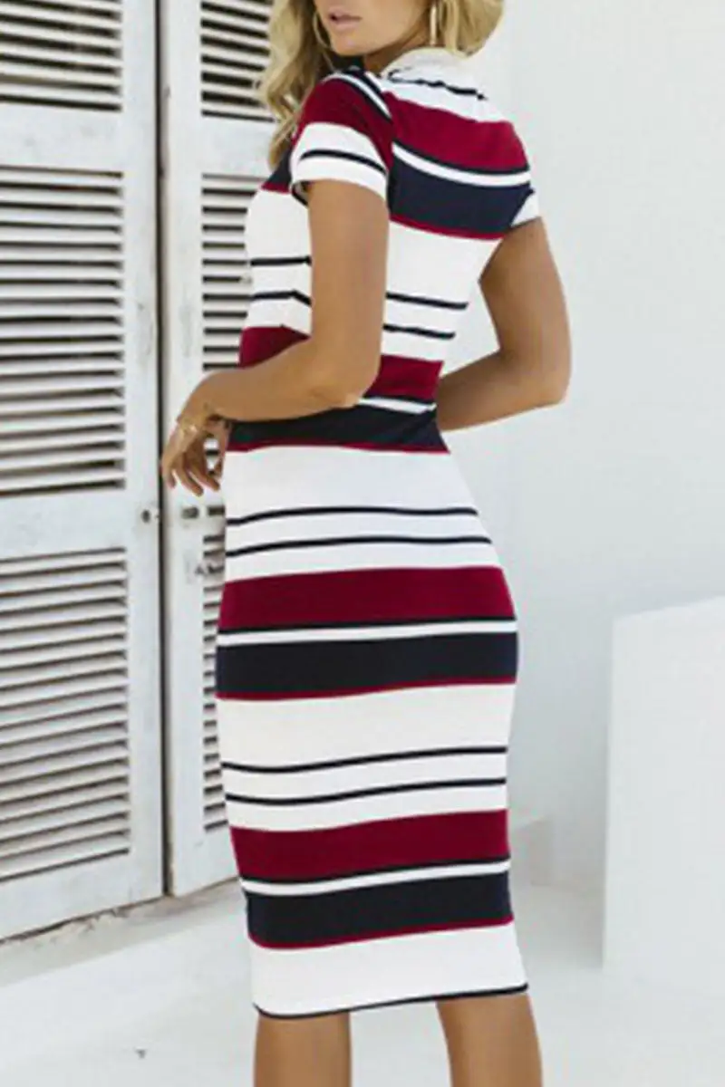 Fashion Vintage Striped Split Joint O Neck A Line Dresses