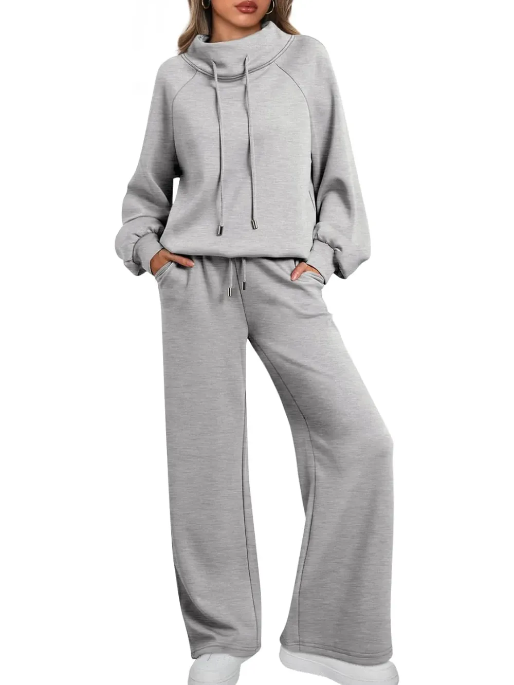 Lounge Sets for Women Sweatsuits 2 Piece Outfits 2024 Fall Drawstring Sweatshirt Wide Leg Sweatpants Tracksuit