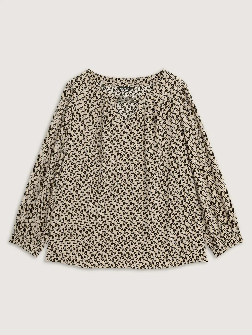 Retro Geometric Print Metallic Detail Blouse