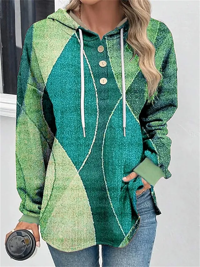 Women's Hoodie Sweatshirt Pullover Basic Button Drawstring Yellow Red Blue Color Block Casual Sports Hoodie Long Sleeve Top Micro-elastic Fall & Winter