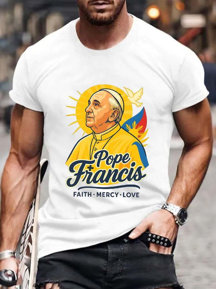 Men's Faith Mercy Love Print Short Sleeve Round Neck Cotton T-Shirt