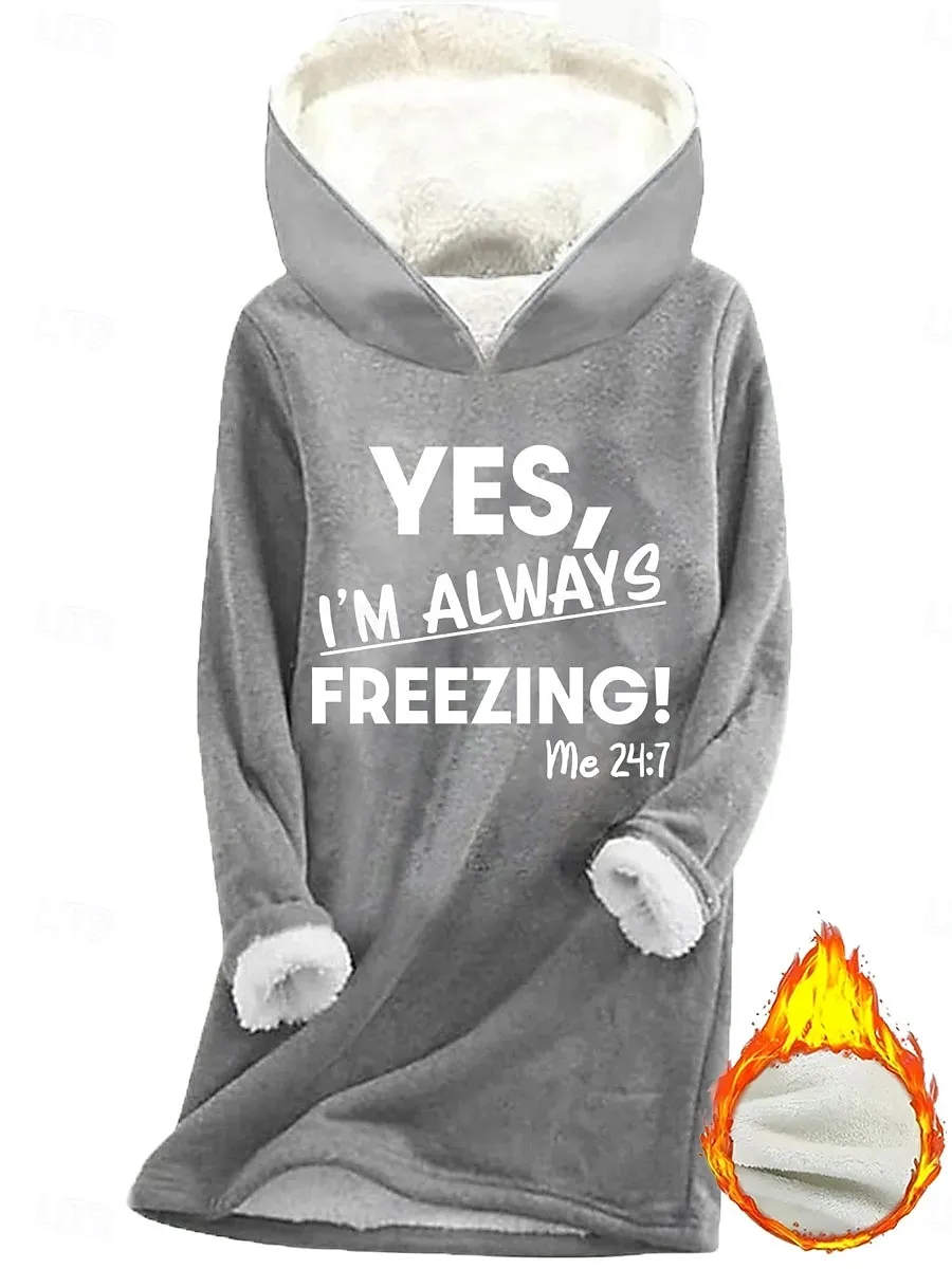 Women's Pullover Hoodie Sweatshirt Graphic Letter Warm Casual Sherpa Fleece Long Sleeve Hooded Long Tops Street Dailywear Casual Print Dark Pink Blue Gray Fall Winter