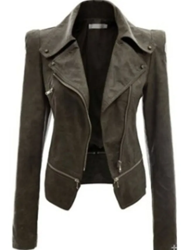 Women's Faux Leather Jacket Casual Regular Fit Outerwear Long Sleeve Winter Fall Black Wine Brown Streetwear Going out M L XL