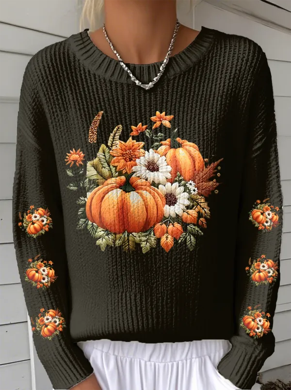 Women's Halloween Pumpkin Pattern Pullover Sweater Regular Autumn and Winter Top