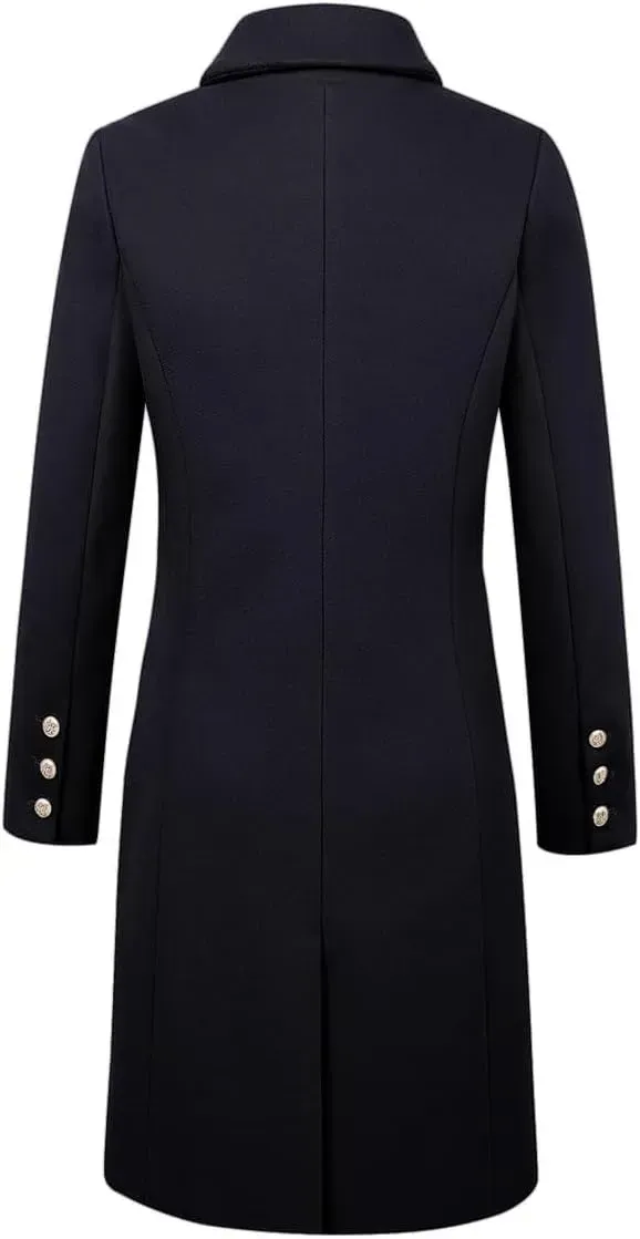Womens Fall Winter Wool Coats Double Breasted Midi Peacoat Trench Coats
