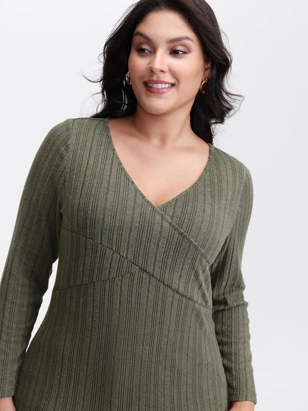 Textured Crossover Bodice Fitted T-Shirt