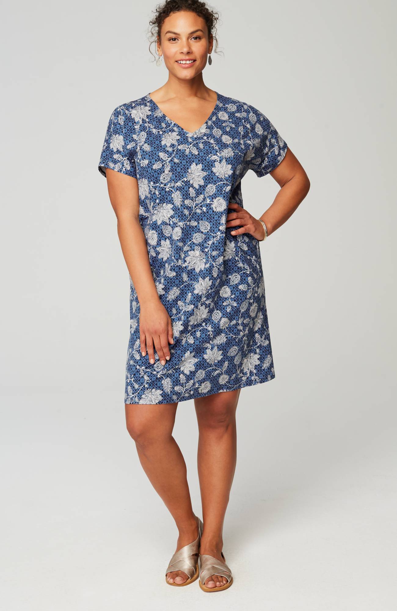 pure jill soft-v-neck t-shirt dress