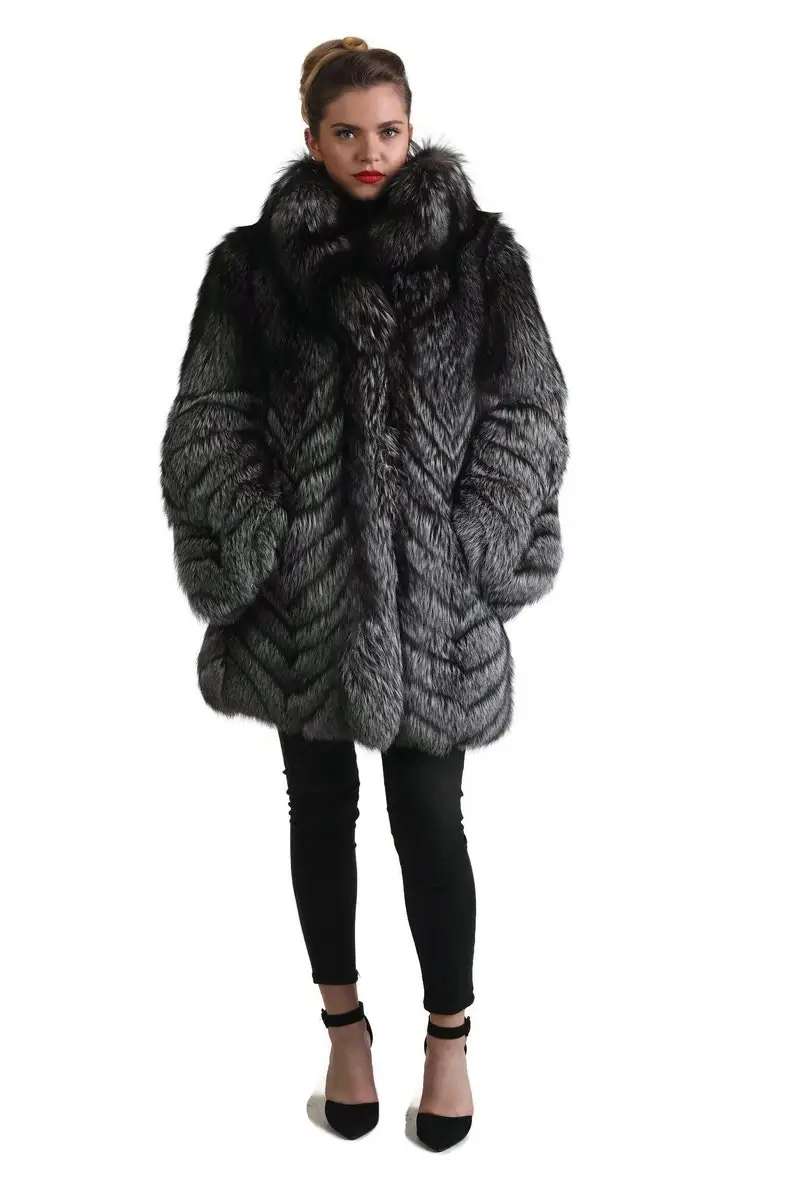Silver Fox Fur Chevron Jacket