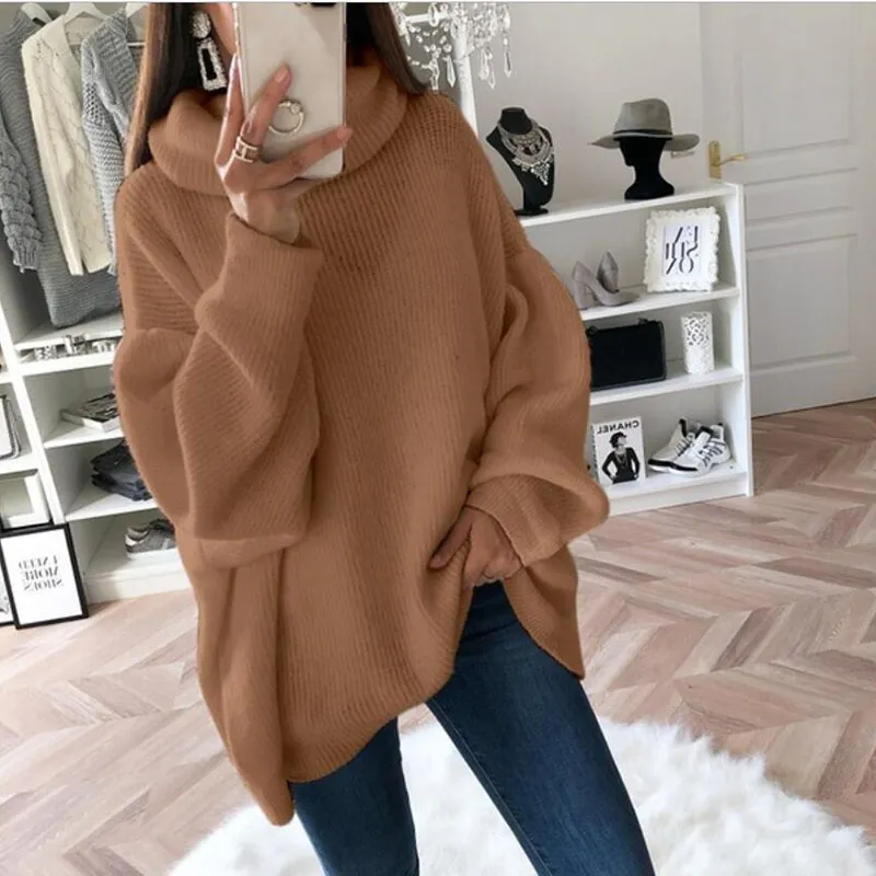 Turtleneck Knit Pile Collar Loose Sweater
