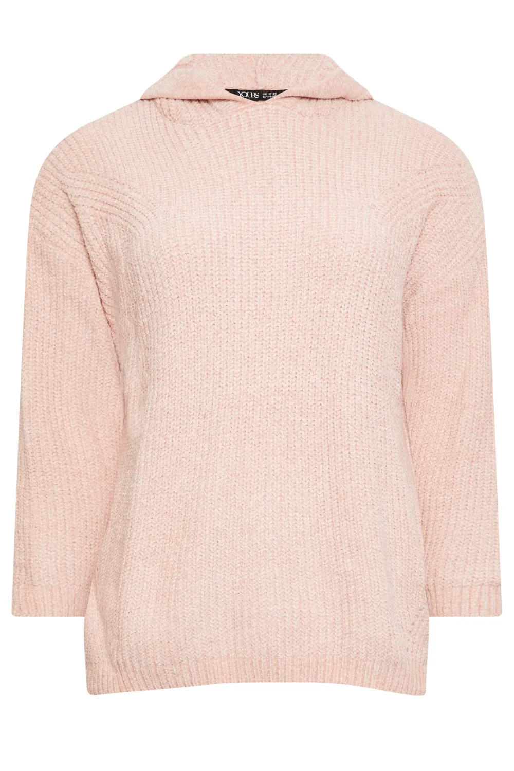 YOURS Curve Light Pink Chenille Knitted Hoodie