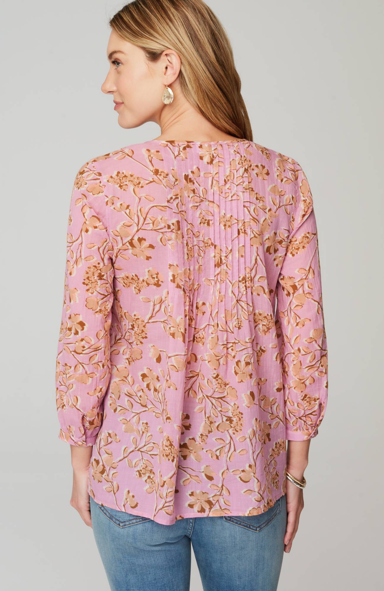 Printed A-Line Pintucked Top