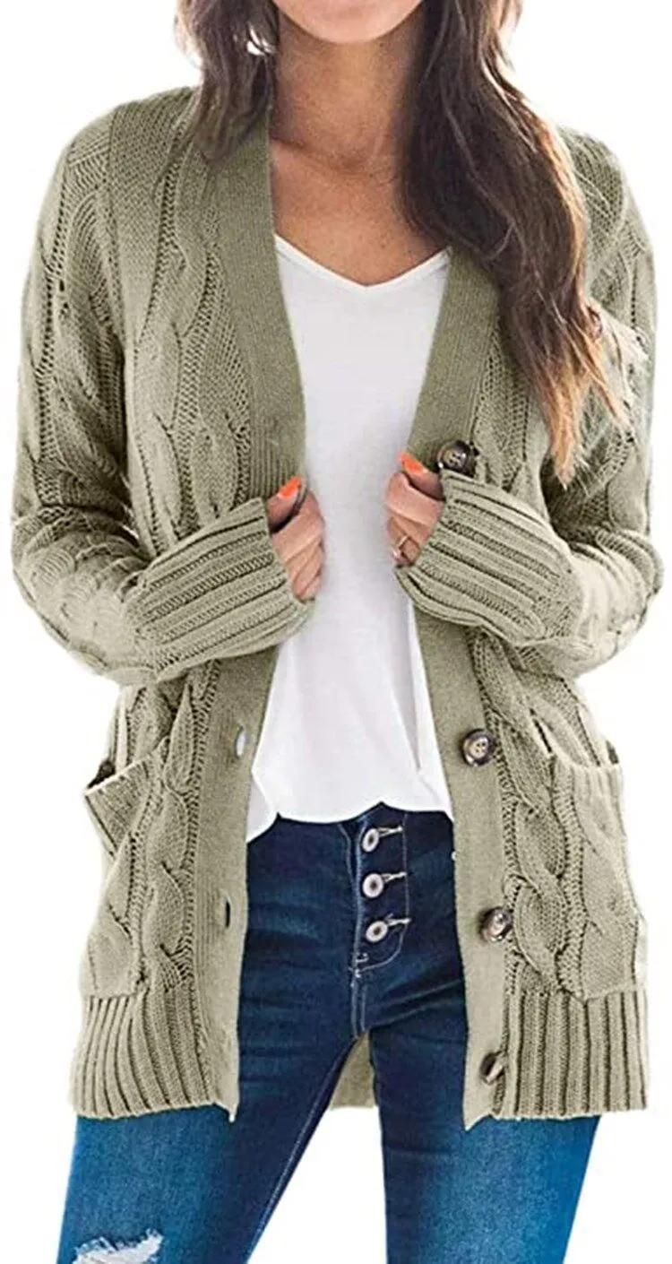 Casual Cardigan Solid Color Twist Button  Sweater