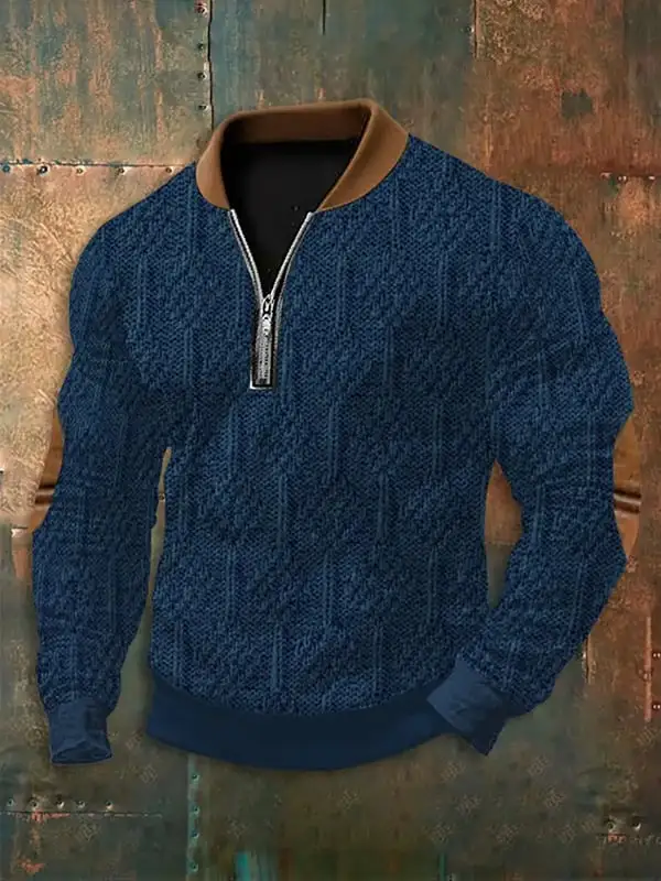 Men's Western Retro Texture Knit Printed Sweatshirt