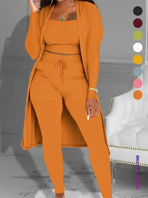 Women’s 3-Piece Fall Outfit – Open Front Cardigan, Tie Front Leggings & Cropped Top Set