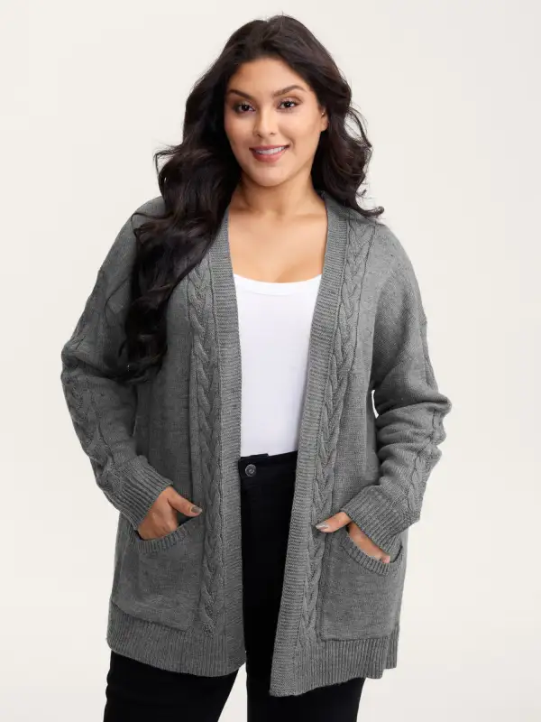 Cable Knit Side Pockets Knit Cardigan
